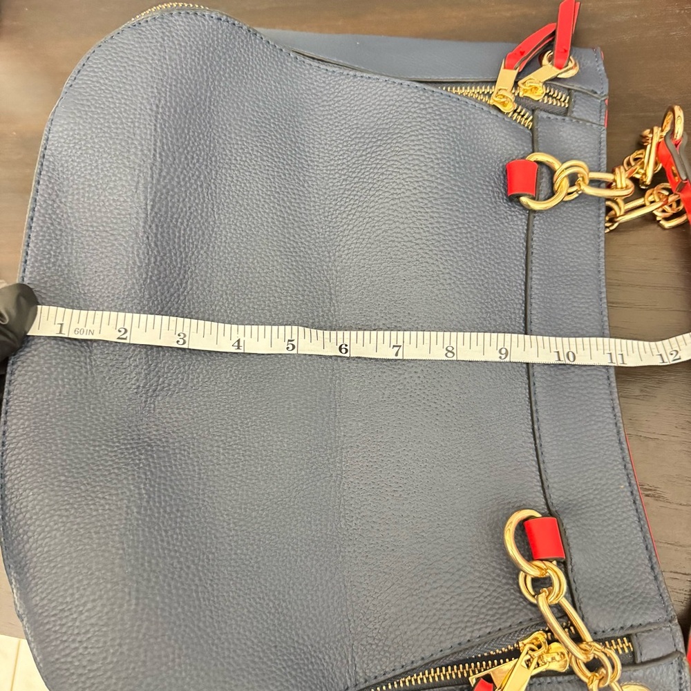 MKF Collection Blue Red Chain Shoulder Bag with Matching Wristlet - Picture 12 of 12